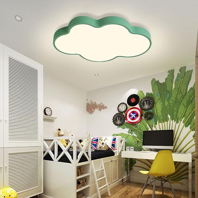 LED Ceiling Light Fixture,27 Inch Modern Cloud Shape Recessed Ceiling Lights,Dimmable Light,Green 43W Close to Ceiling Lighting Flush Mount Living Room Bedroom,3000K-6000K