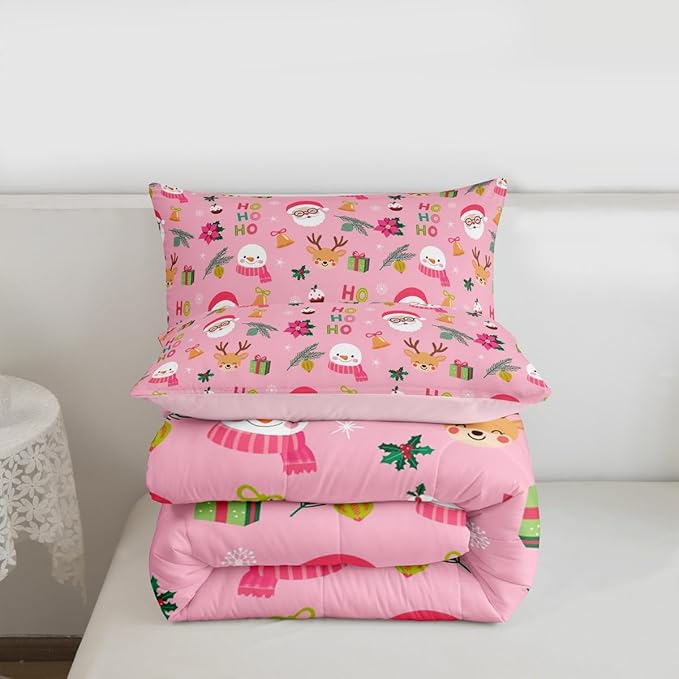 Feelyou Santa Claus Comforter Set Toddler Size Xmas Bedding Set for Kids Boys Girls Christmas Decor Duvet Quilt Happy New Year Bedroom Decor Microfiber 2 Pcs with 1 Pillow Cases
