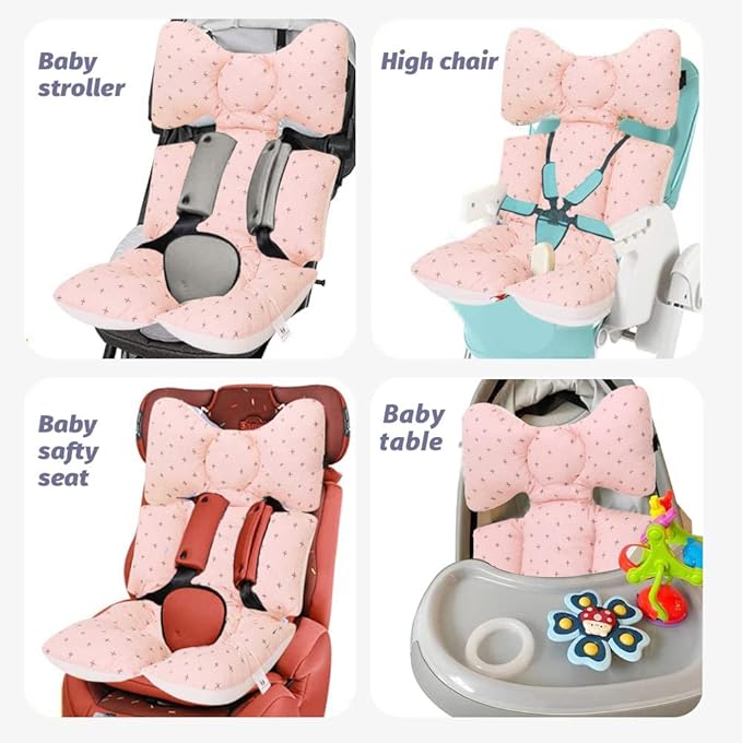 Baby Seat Pad Liner for Stroller–Soft and Breathable，3D Air Mesh Cotton Universal Baby Stroller Cushion (Pink Cross)