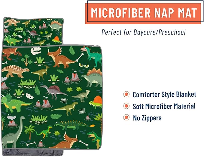 Cute Toddler Nap Mat with Pillow & Blanket，Soft Rolled Napping Mats for Boys and Girls