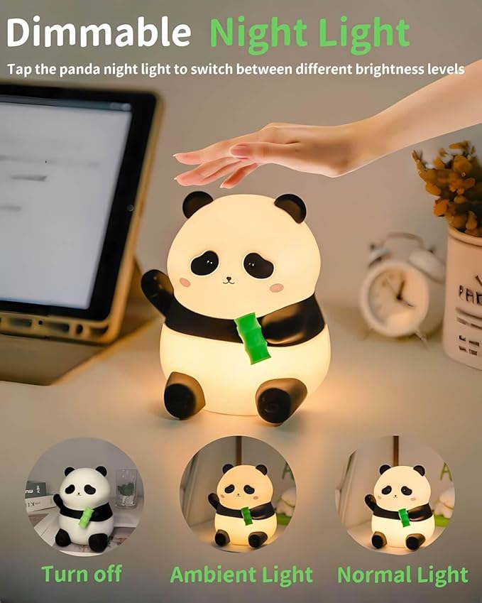 Panda Night Light, Cute Panda Lamp, Rechargeable Dimmable Silicone Nightlight with Timer, Squishy LED Animal Night Lamp, Kawaii Room Desk Decor Baby Night Light for Bedroom Kids Room