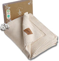 100% Organic Cotton Baby Knitted Blanket with Gift Box - Soft Toddler, Crib, Stroller Blanket - Neutral Swaddle and Receiving Blanket for Newborns, 30"x40", Beige