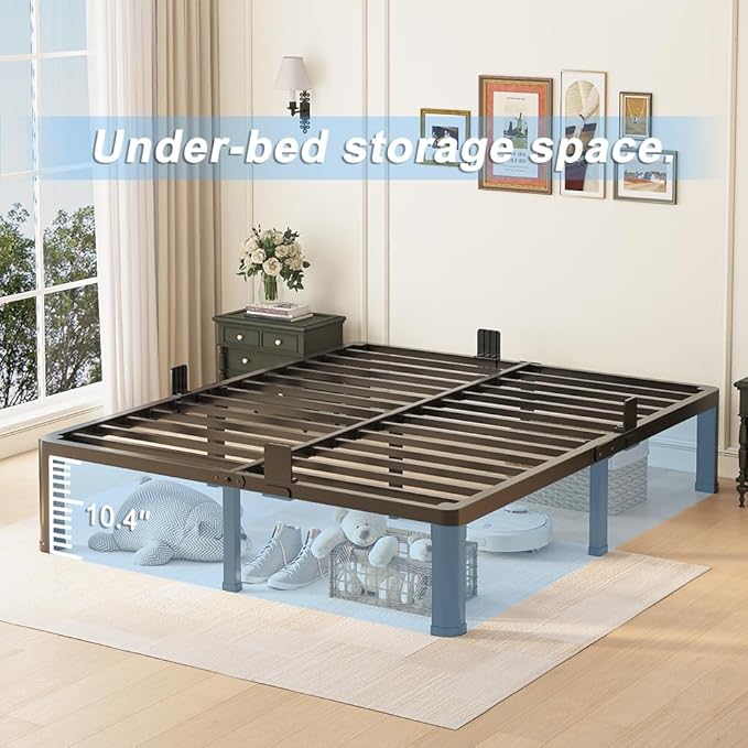 12 inch California King Bed Frame with Round Corner Legs Mattress Slide Stopper,3500 lbs Heavy Duty Metal Platform,Steel Slat Support,No Box Spring Needed,Easy Assembly,Noise Free