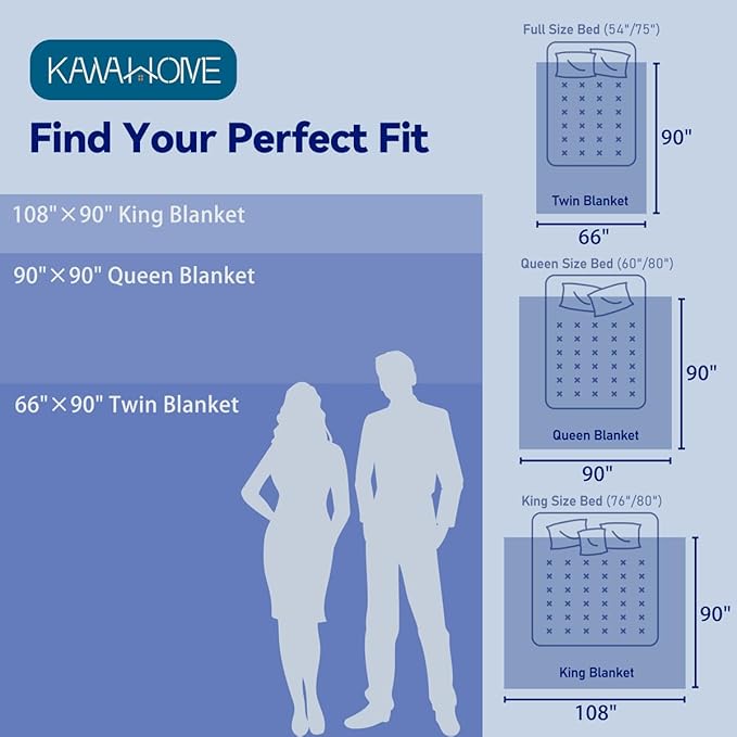 KAWAHOME 3D Air Mesh Cooling Lightweight Summer Blanket Twin Size for Hot Sleepers, Double-Layer Rayon Material and Breathable Stretchy Blankets for Bed, Couch, 66x90 inches, Blue Striped