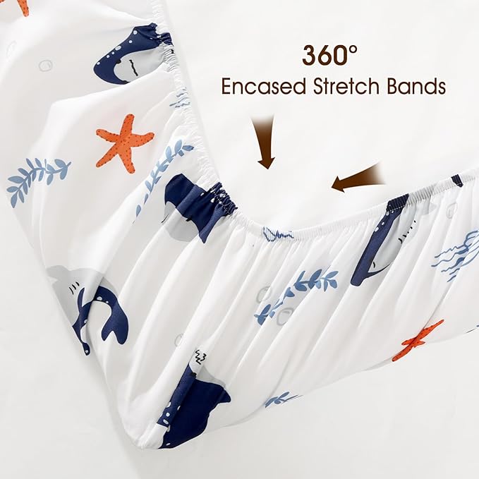 PHF 3 Pack Soft Bassinet Sheets, Shark Breathable Comfy Cradle Sheets for Baby Boys Girls Neutral, No Slip Universal Fit for Most Cradle and Bassinet Mattress, Shark