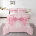 Feelyou Pink Bow Comforter Set All Season Coquette Bow Knot Bedding Set with 2 Pillow Cases Xmas Snowflake Kids Queen Bedclothes Cute Dreamy Princess Style Decor Christmas Duvet Quilt Soft