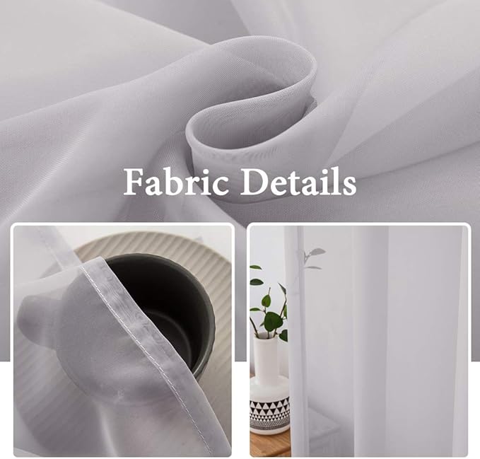 MIULEE 2 Panels Gray Solid Color Sheer Window Curtains Elegant Window Voile Panels/Drapes/Treatment for Bedroom Living Room (54X84 Inches)