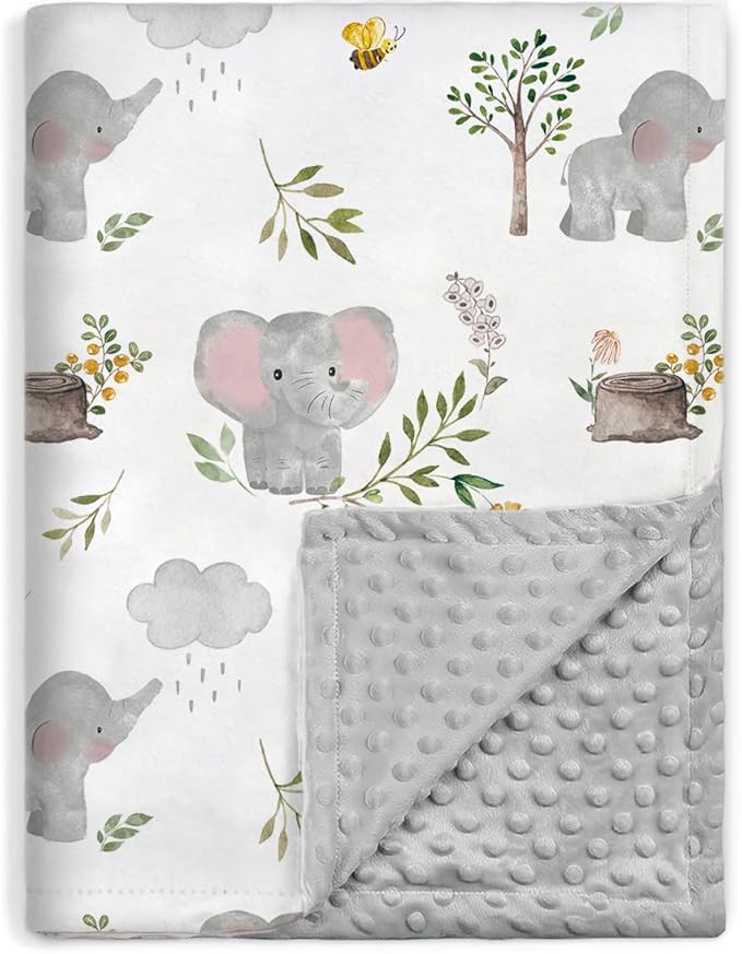BORITAR Baby Blanket for Boys Girls Super Soft Double Layer Minky with Dotted Backing, Lovely Grey Elephant Animal Design Blanket for Toddler Newborn 30 x 40 Inch(75x100cm)