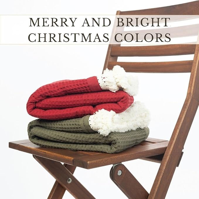 Salt Earth GOTS Certified 100% Organic Cotton Throw Blanket, 55"x60" Waffle Blankets & Throws for Bed, Throw Blanket for Couch, Cozy Christmas Blankets and Throws for Christmas Gifts (Red Dahlia)
