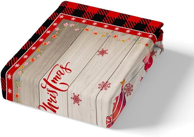 Christmas Gnomes Duvet Cover Set King Size, Rustic Wooden and Red Plaid Xmas Comforter Cover with 2 Pillowcases, New Year Theme Bedding Set for Kids Boy Girls Lightweight Bedspread Cover,No Comforter