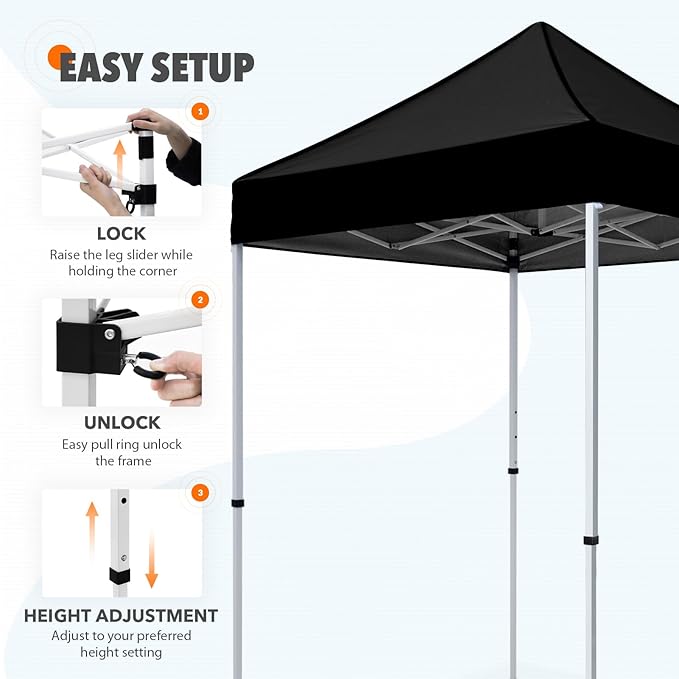 EAGLE PEAK 5x5 Pop Up Canopy Tent Instant Outdoor Canopy Easy Set-up Straight Leg Folding Shelter, Black