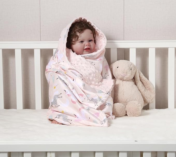 CREVENT 2Pcs 30''X40'' Cute Cozy Fluffy Warm Baby Blankets for Infants Toddlers' Bedding Crib Cot Stroller - Grey Cloud + Minky Unicorn