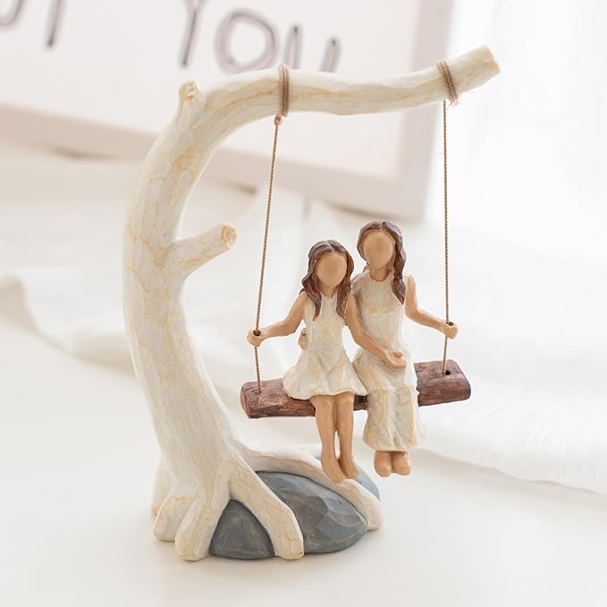 Swing Statue. Mother Daughter Sculpted Hand-Painted Figurine.Mom Birthday Gift from Daughter