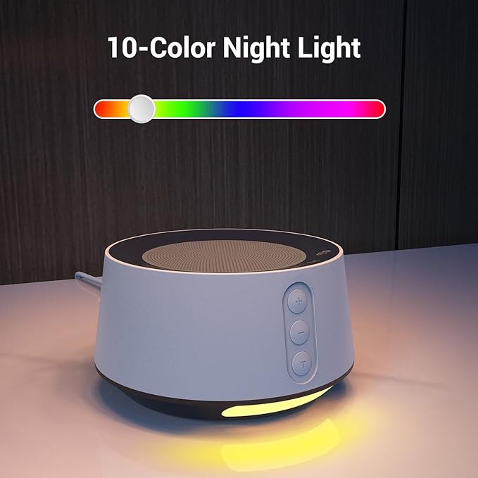 BGOVERSS White Noise Sound Machine with 20 Soothing Sounds, 10 Colors Night Light Sleep Machines Home Office Travel, 5 Timers and Memory Feature Sound Machine for Nursery Baby Kids Adults (White)