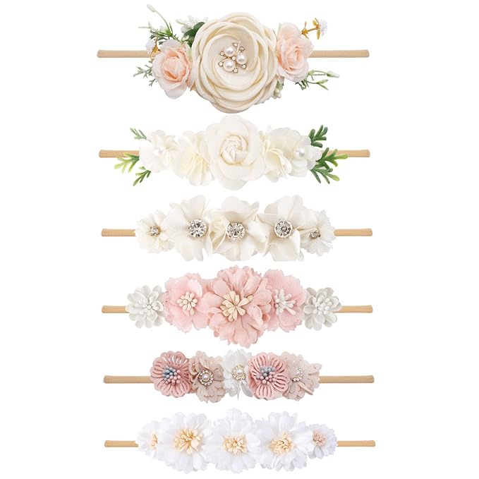 Baby Girl Headbands Nylon Flower Elastic Hairbands 6pcs Hair Accessories Gift for Newborn Infant Toddlers