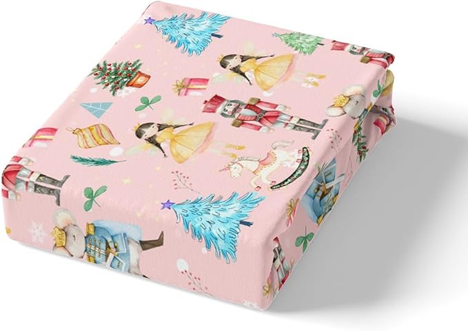 Christmas Nutcracker Decorative Comforter Cover King Size Cartoon Mouse Soldier Royal Guarder Princess Duvet Cover Xmas Pine Tree Snowflake Bedding Set Gifts for Kids Boys Girls 2 Pillow Cases Pink