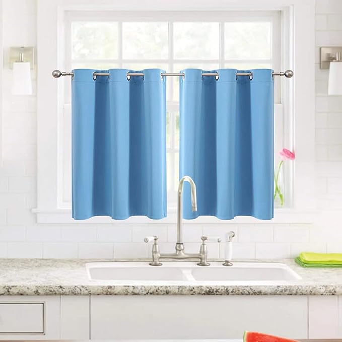 ChrisDowa Small Window Curtains for Kitchen and Bedroom - Grommet Short Thermal Insulated Room Darkening Curtains (2 Panels, Sky Blue, 36 x 24 Inch)