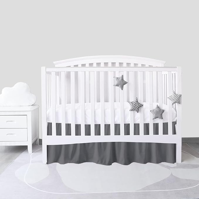 Dark Grey Crib Bed Skirt 28" x 52" with 14" Drop - Dust Ruffle Crib Skirt with Split Corners - Soft Nursery Standard Crib Toddler Bedding Skirt for Baby Boys or Girls