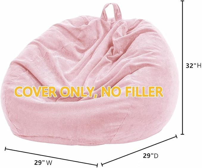 Nobildonna Bean Bag Chair Cover (No Filler) for Kids and Adults,Beanbag Stuffed Animal Storage Without Filling Plush Toys Holder and Organizer Soft Premium Corduroy 200L (Pink)