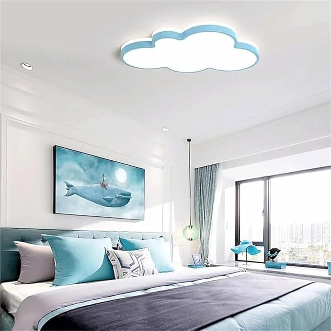 Cute Cloud LED Ceiling Light Fixture, Blue & White Flush Mount Lamp, Modern Eye-Caring Lighting for Kids’ Bedroom, Nursery, Baby Room, Playroom Decor(Blue,58cm)