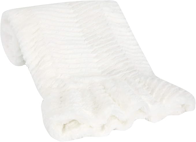 Lambs & Ivy Signature White Ruffled Lux Minky/Jersey Chevron Baby Blanket