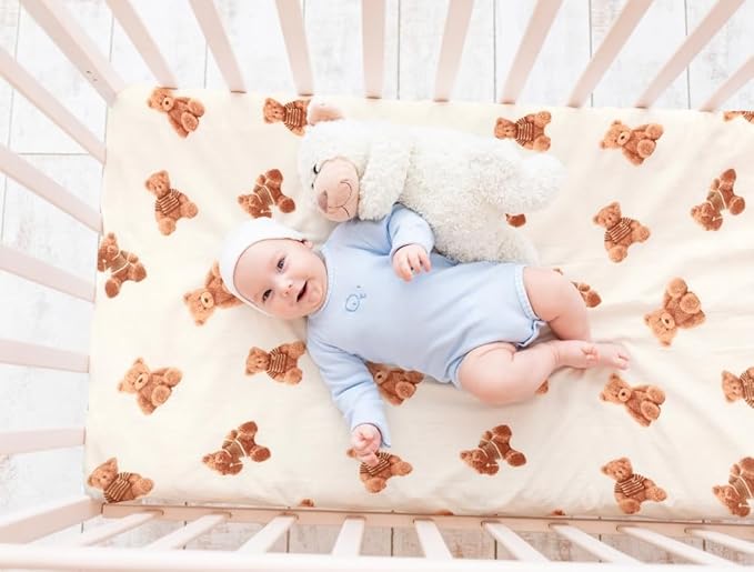 Fitted Baby Neutral Pack N Play Sheets Mini Crib Sheets Bear and Buffalo Check Plaid Breathable Unisex Baby Sheet Set for Boys or Girls