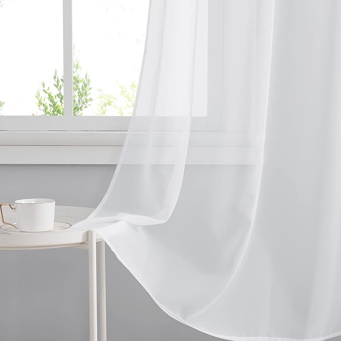 RYB HOME Extra Long Curtains for Large Window, Bedroom White Sheer Curtains Voile Draperies for Living Room Sliding Glass Door, Wide 54 x Long 95 inch Each Panel, 4 Panels