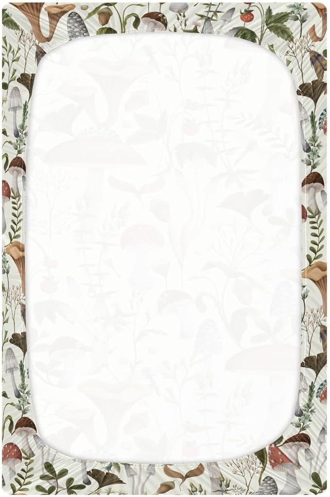 Mushrooms and Berries Crib Sheets for Boys Girls Pack N Play Sheet Soft Breathable Mini Crib Sheets 39" x 27"