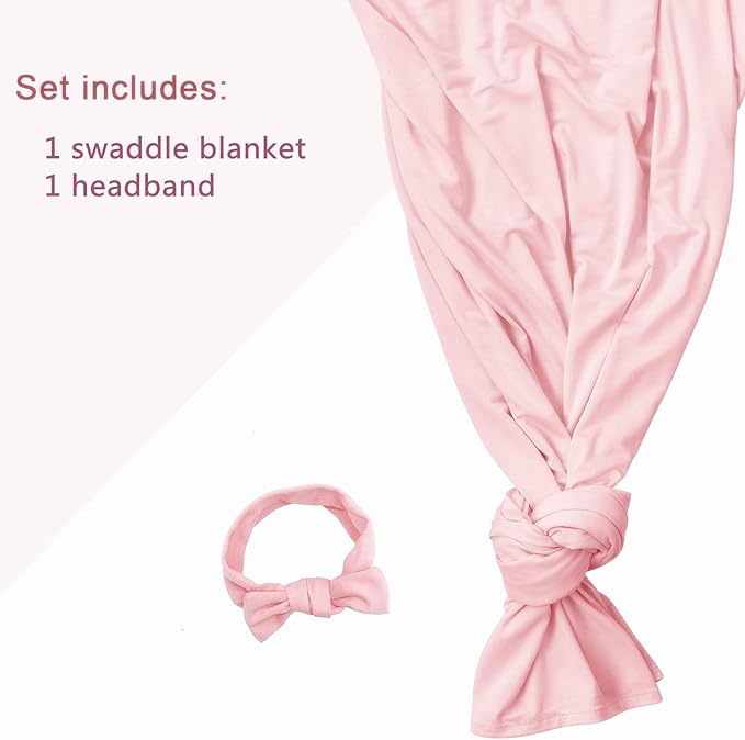 Newborn Swaddle Blanket with Hat Set Baby Swaddle Set Hospital Receiving Blankets for Girls Boys(Blush,35"*35")
