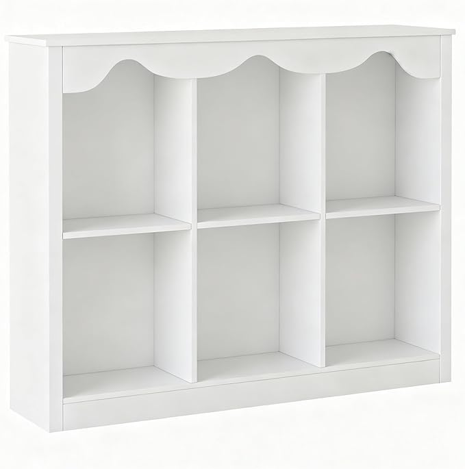 Kids Bookshelf Toy Storage Organizer Wooden Book Shelf Montessori Bookcase 6 Cube Dutch Design,Milkywhite