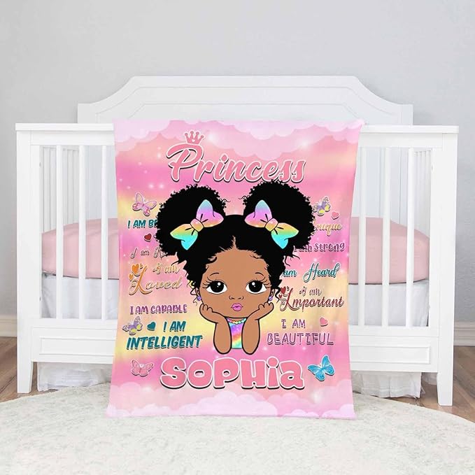 D-Story Personalized Blanket for Kids Adults Personalized Name Blanket Custom American African Blanket with Name Personalized Gifts for Christmas Birthday Mothers Fathers Day