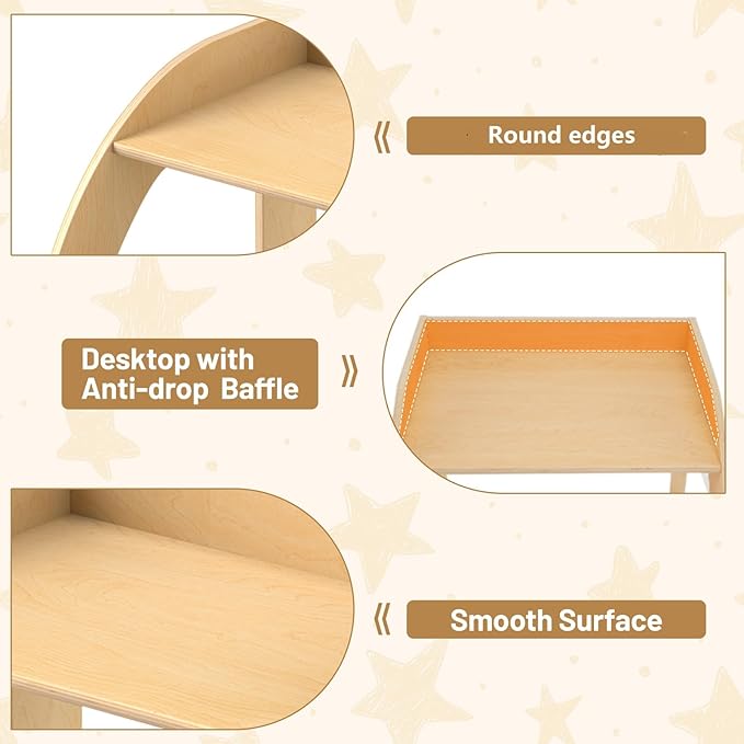 INFANS Kids Table and Chair Set, Wooden Activity Table for Toddlers Arts Crafts Drawing Reading Playing Building Block Drawing, Children Natural Furniture Set for Playroom Nursery