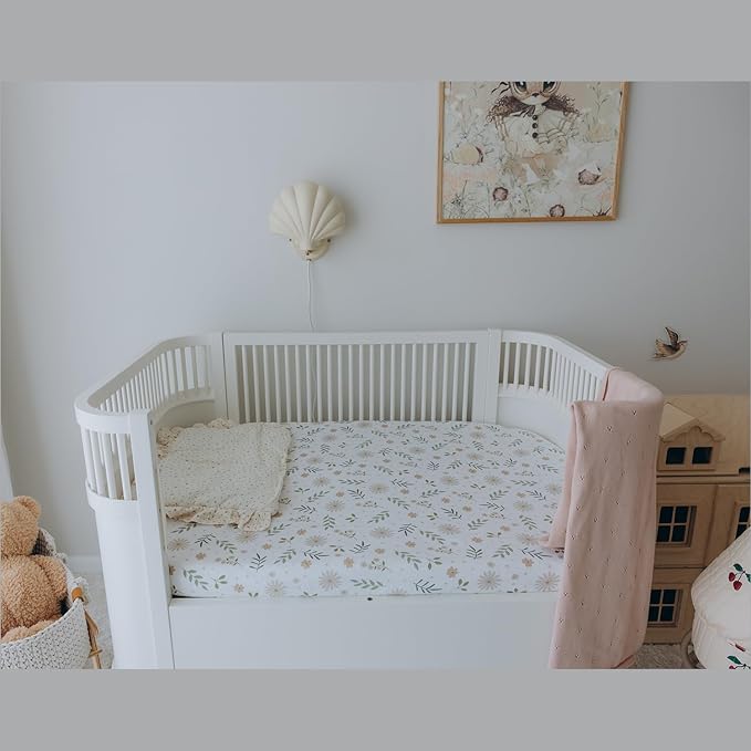 Dreamology Mini Crib Sheets Fitted,100% Cotton Crib Sheets,Super Soft, 2 Pack, Pack and Play Sheets, Mini Crib Mattress Sheets for Boys,Girls,Pack n Play Sheets,38x24 Mini Crib Sheets | Green,Flowers