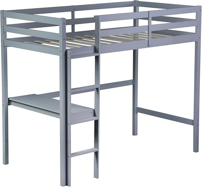 Bellemave Twin Loft Bed with Desk,Loft Bed for Kids, Boys, Girls,Wooden Loft Be Frame with Desk and Ladder, Gray