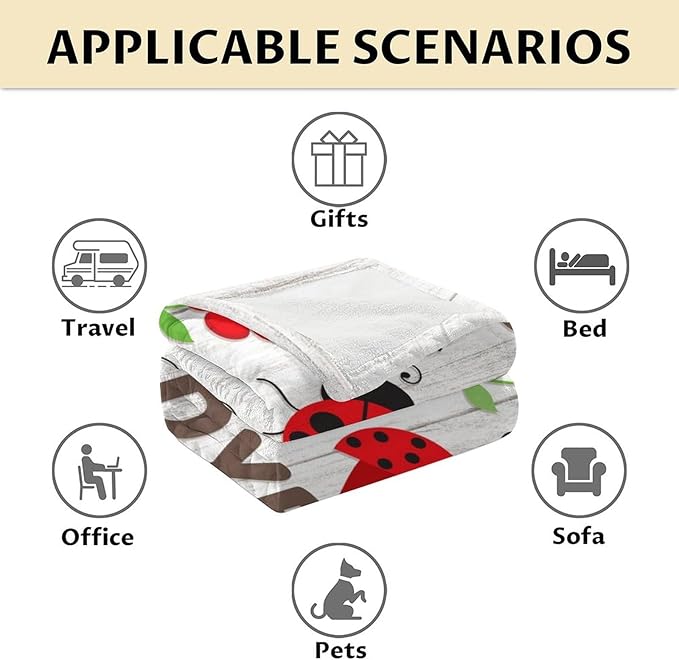 Ladybug Gifts - Cute Girls Blanket for Ladybug Lovers - 50 x 60 Inches Grey Flannel Throw Blanket Stuff for Sofa, Travel