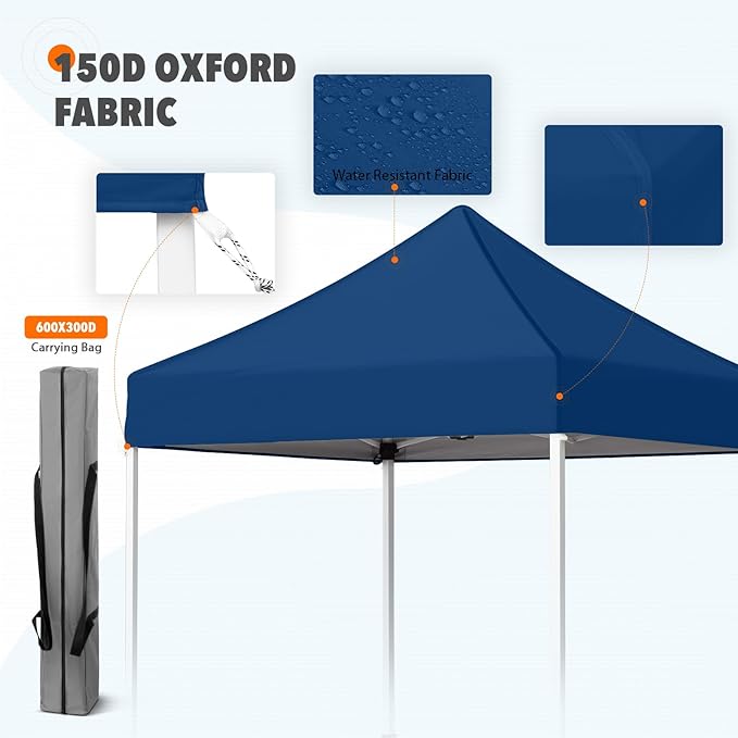 EAGLE PEAK 5x5 Pop Up Canopy Tent Instant Outdoor Canopy Easy Set-up Straight Leg Folding Shelter, Dark Blue