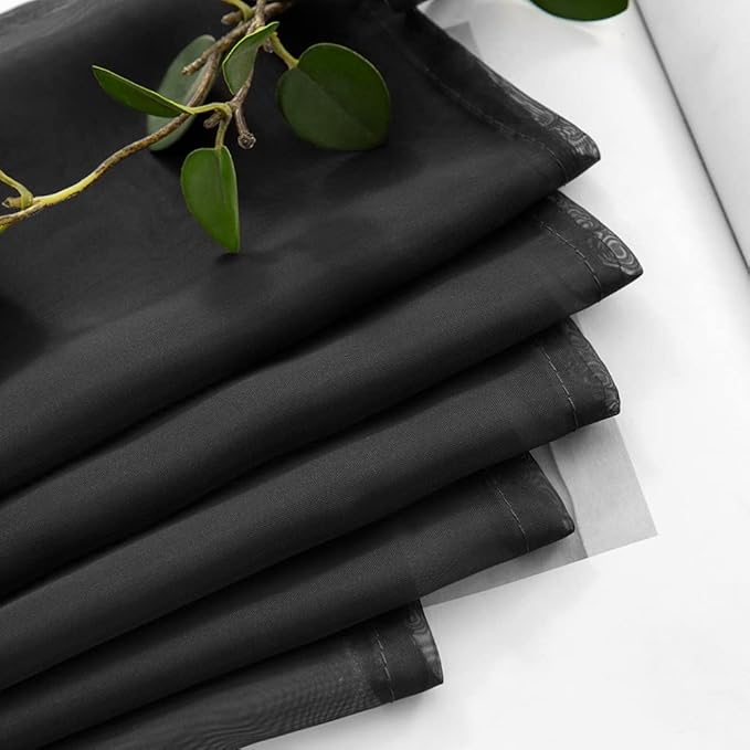 MIULEE Short Sheer Curtains 30 Inch Length for Kitchen Bathroom Cafe Half Halloween Window Treatment, Rod Pocket Tier Curtains 2 Panels, 29x30 Inches Long, Black