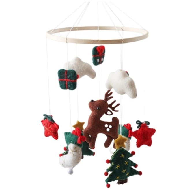 Baby Crib Mobile Christmas Deer Crib Hanging Toy Felt Xmas Tree Clouds Stars Baby Wind Chimes for Newborn Girls Boys