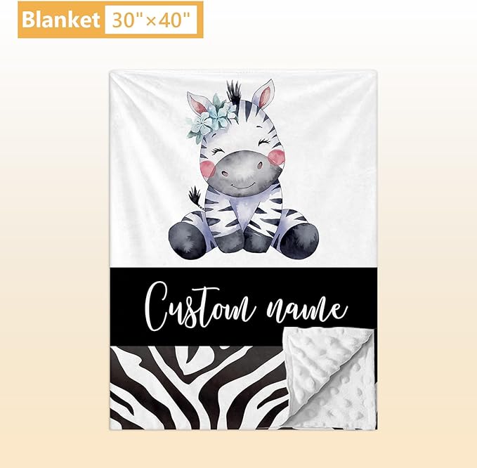 Personalized Baby Crib Bedding Set, 5 Pcs Custom Name Nursery Bedding Set, Striped Zebra Baby Bedding Set for Girls Boys, Double Layer Flannel Baby Crib Set, Toddlers Infants Customized Gifts