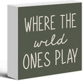 Where The Wild Ones Play Green Wood Box Sign Desk Decor 6x6, Nursery Kids Room Wooden Block Sign Decorations for Playroom Toddler Boys Girls Room Wall Tabletop Shelf Decor