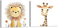 Baby Animal Framed Canvas Wall Art Set of 2 - Cute Baby Lion Giraffe Paintings Posters Woodland Animals Pictures Prints for Kids Room Bedroom Decor(Artwork-03, 20"x20"x2P)