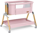 Bassinet Bedside Sleeper, Rocking Bassinets with Comfy Mattress and Wheels for Newborn, 5-Height Adjustable (Pink)