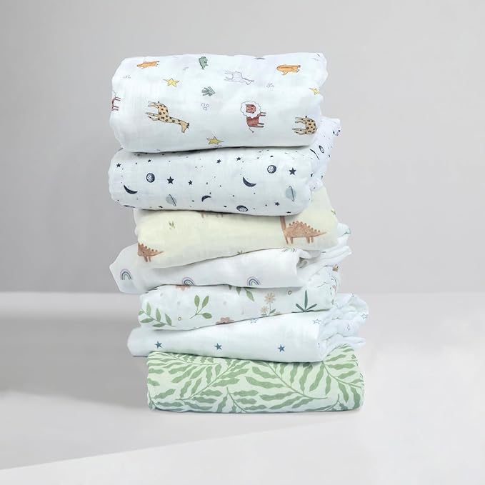 Dreamology Mini Cotton Crib Sheets,Boys,Girls,Super Soft & Breathable 1-Pack | 100% Cotton Muslin Crib Sheets Fitted for Mini Cribs, Pack and Play Sheets, 24x38 Mini Crib Sheet | Dino