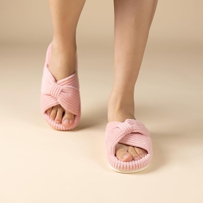 Chantomoo Slippers for Women Memory Foam House Bedroom Corduroy Bow Crossbands Slipper Shoes Comfy Trendy Gift Slippers