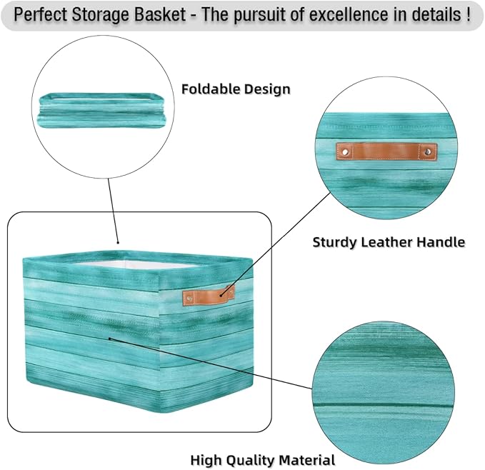 Watercolor Wooden Storage Basket for Shelves, Storage Bins with Handles, Collapsible Basket for Organizing, Closet Toy Baskets for Nursery Room, 15x11x9.5 in, Canvas, Mint Green