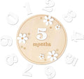 Wooden Baby Month Board - Round milestones Sign Set, Natural Grain Texture, laserr Engraved Letters, Eco Friendly Material | Adorable Monthly Wooden plaques for Baby Memory Nursery Decor