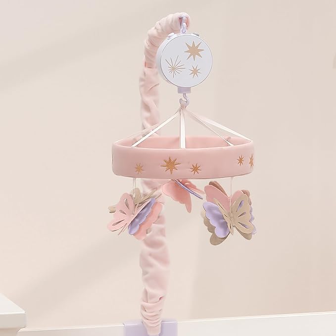Lambs & Ivy Butterfly Dreams Pink/Purple Musical Baby Crib Mobile Soother Toy