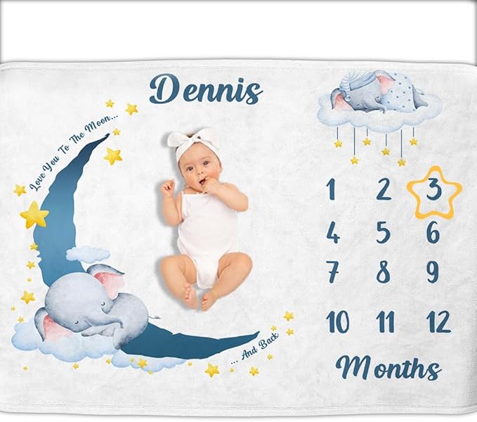 OLIVE OLIVIA Personalized Baby Milestone Blanket, Custom Name, 60"x80", Soft Flannel Fleece, Unisex, Winter, Baby Blanket