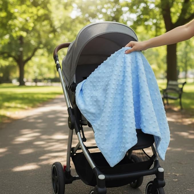 Threadart Minky Baby Blanket, 28" x 38", Light Blue Double-Sided Smooth + Dot, Ultra Soft, Newborn and Toddler, Machine Washable