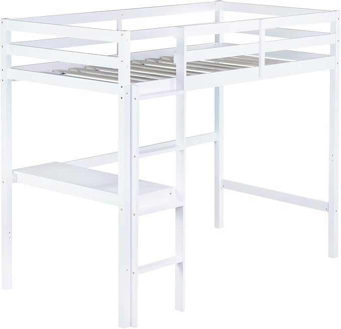 Bellemave Twin Loft Bed with Desk,Loft Bed for Kids, Boys, Girls,Wooden Loft Be Frame with Desk and Ladder, White